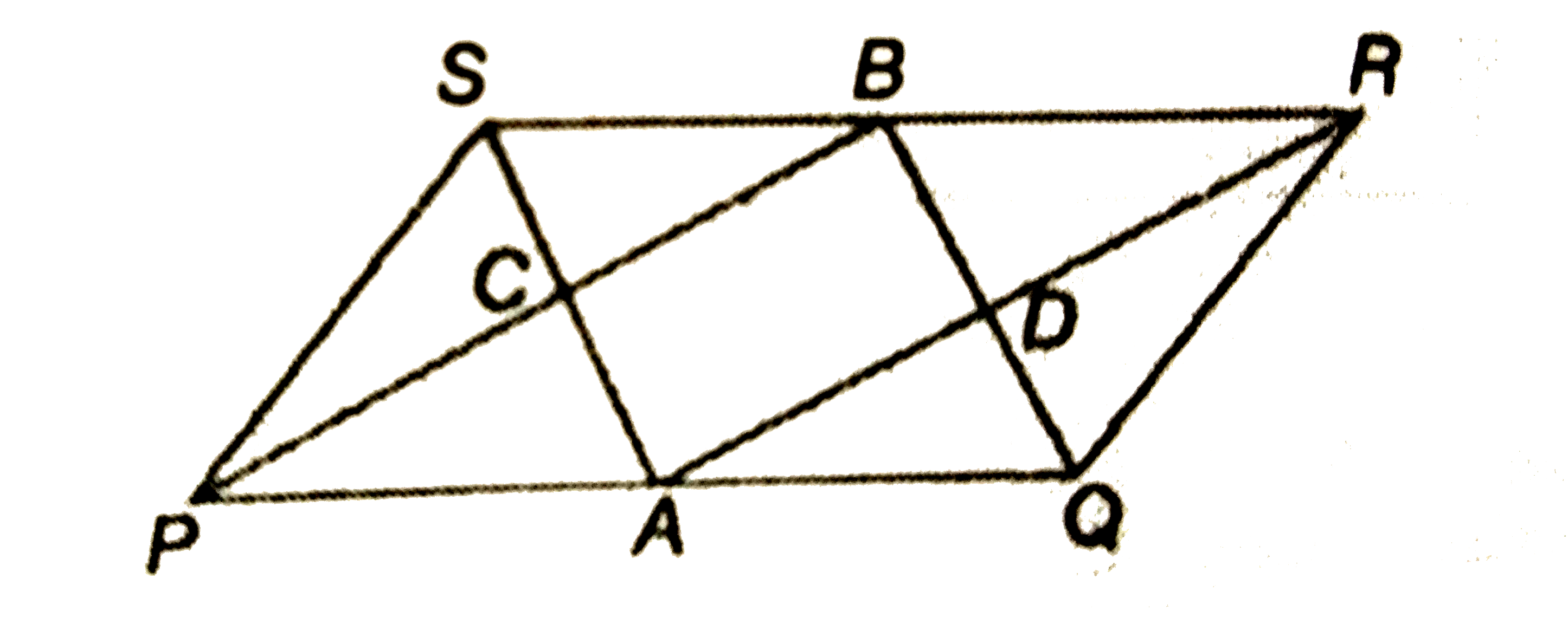 In the given figure, PQRS is a parallelogram. A and B are the mid-point of bar(PQ) and bar(SR) respectively. If PS=BR, then the quadrilateral ADBC is a…………………… ,