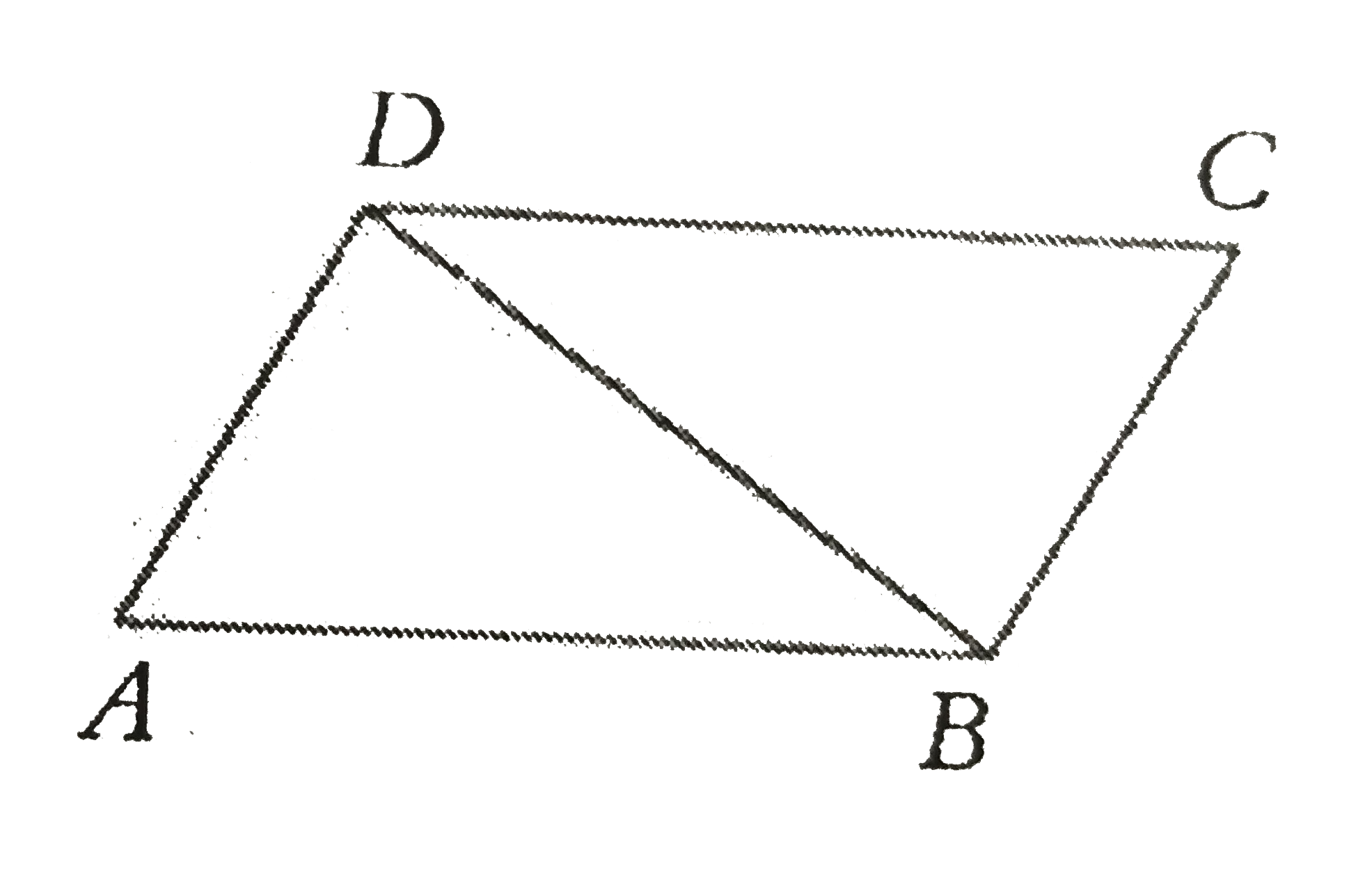 Prove that each of the following diagonals of a parallelogram divides it into two congurent triangles. The following lowing are the steps involved in proving the above results. Arrange them in sequential order.      (A) By SSS conguruence property , Delta DAB ~= Delta BCD.   (B) Let ABCD be a parallelogram and join BD.   (C ) AB=CD,AD=BC(opposite sides of parallelogram) and BD =BD (common side).   (D ) Similarly , AC divides the parallelogram into two congruent triangles.