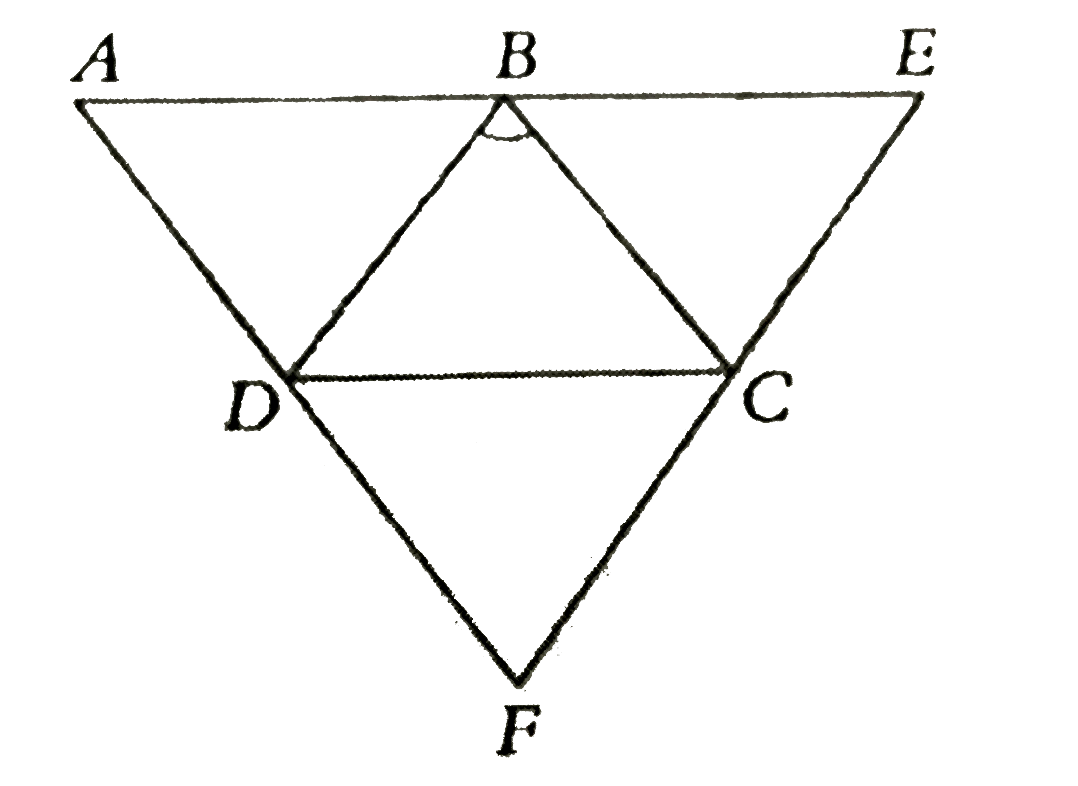 In the given figure, ABCD and BECD are parallelograms, BCFD is a rhombus. If / DBC =80^(@),  then which of the following are the angles of the triangle AEF ?
