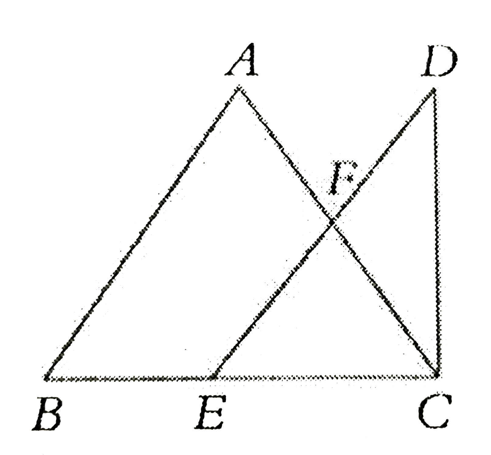 In the given figurs, /BAC =70^(@),/BCD=80^(@),/EFC =80^(@) and /ABC =60^(@). How many isoscles triangles are there in the given figure ?