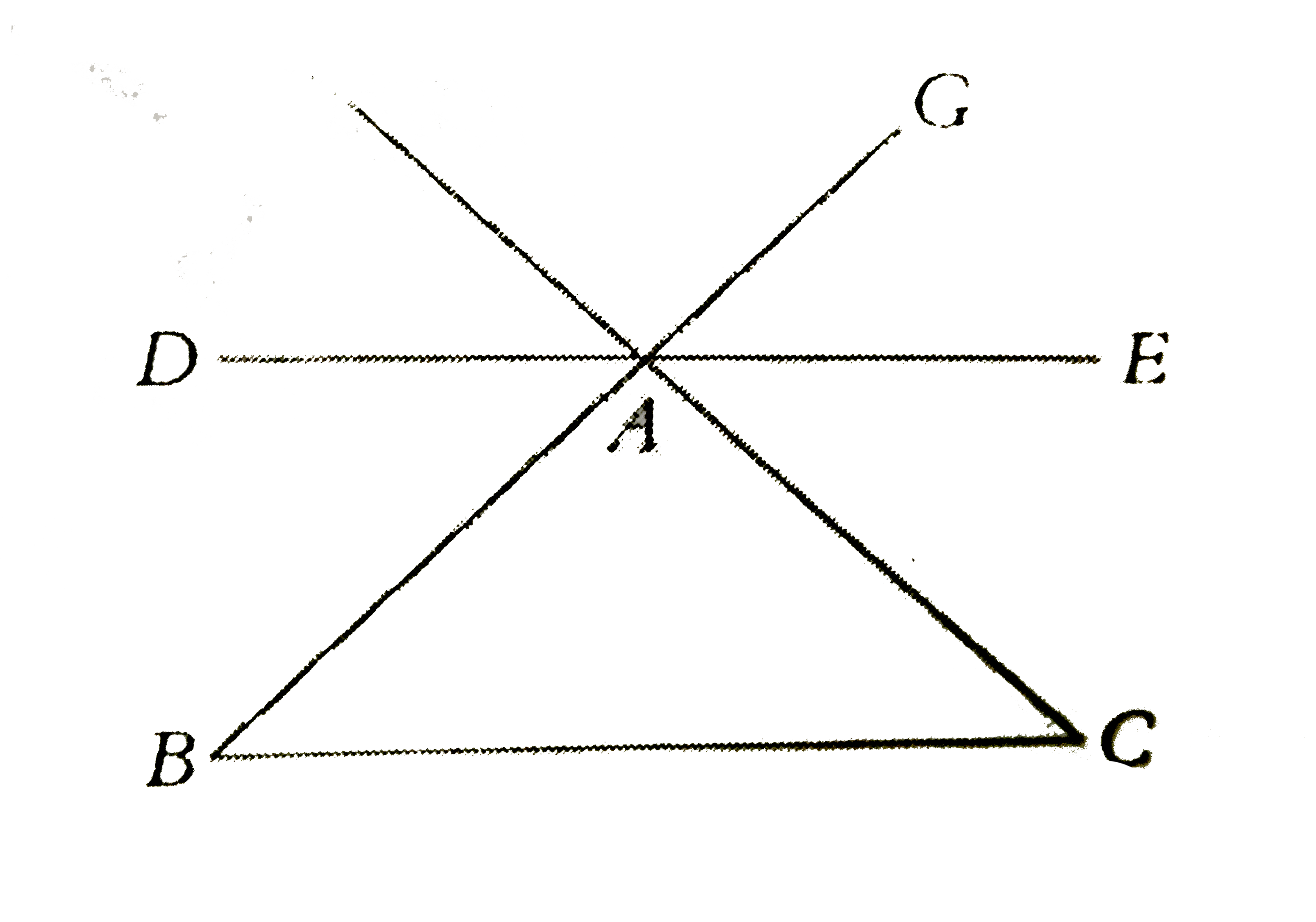 In the figure above ( not to scale ),    DAE||BC, angleBAD=(2x-20)^(@). Find angleEAC.