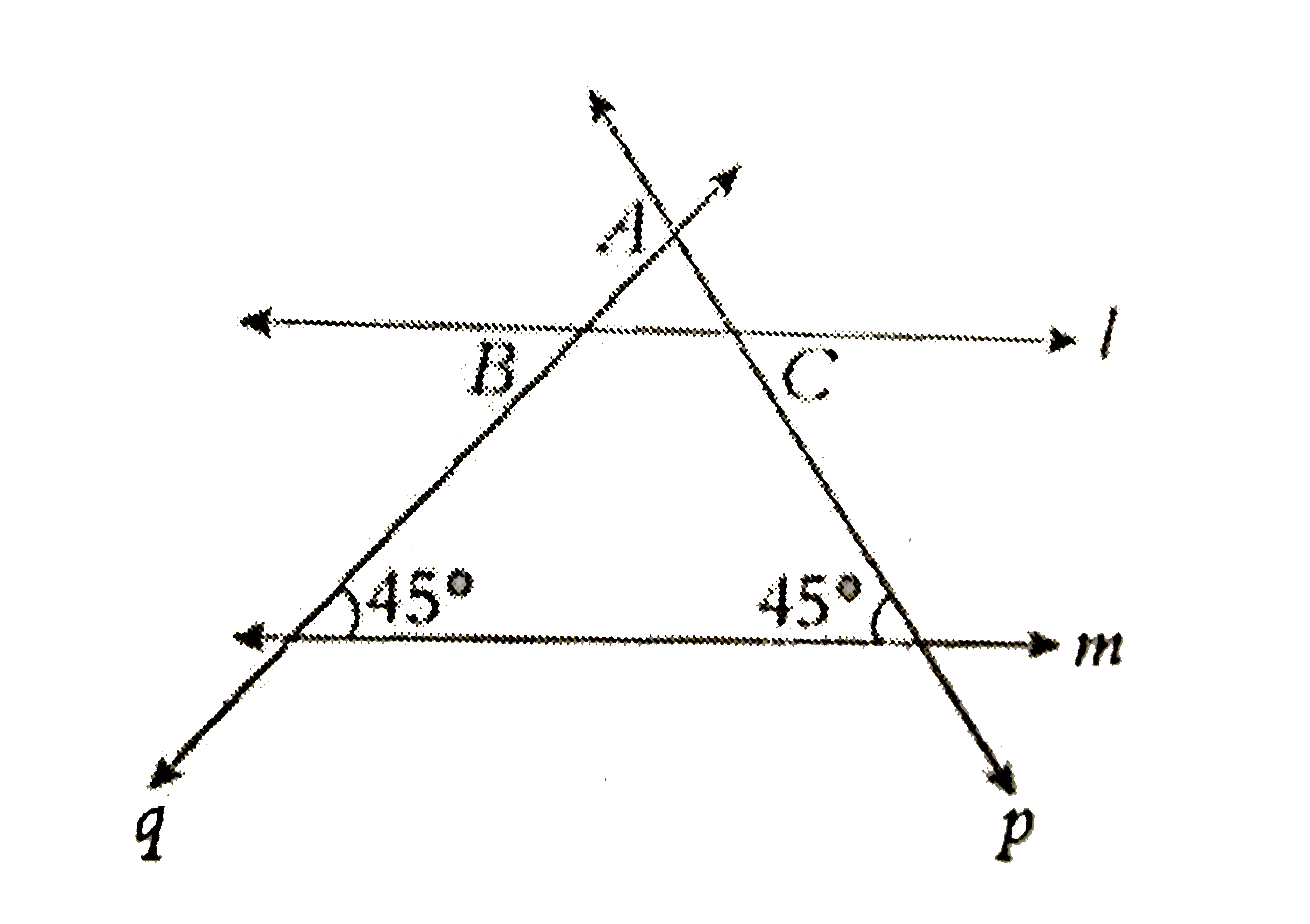 In the given figure, if l||m, then what type of a triangle  is ABC ?