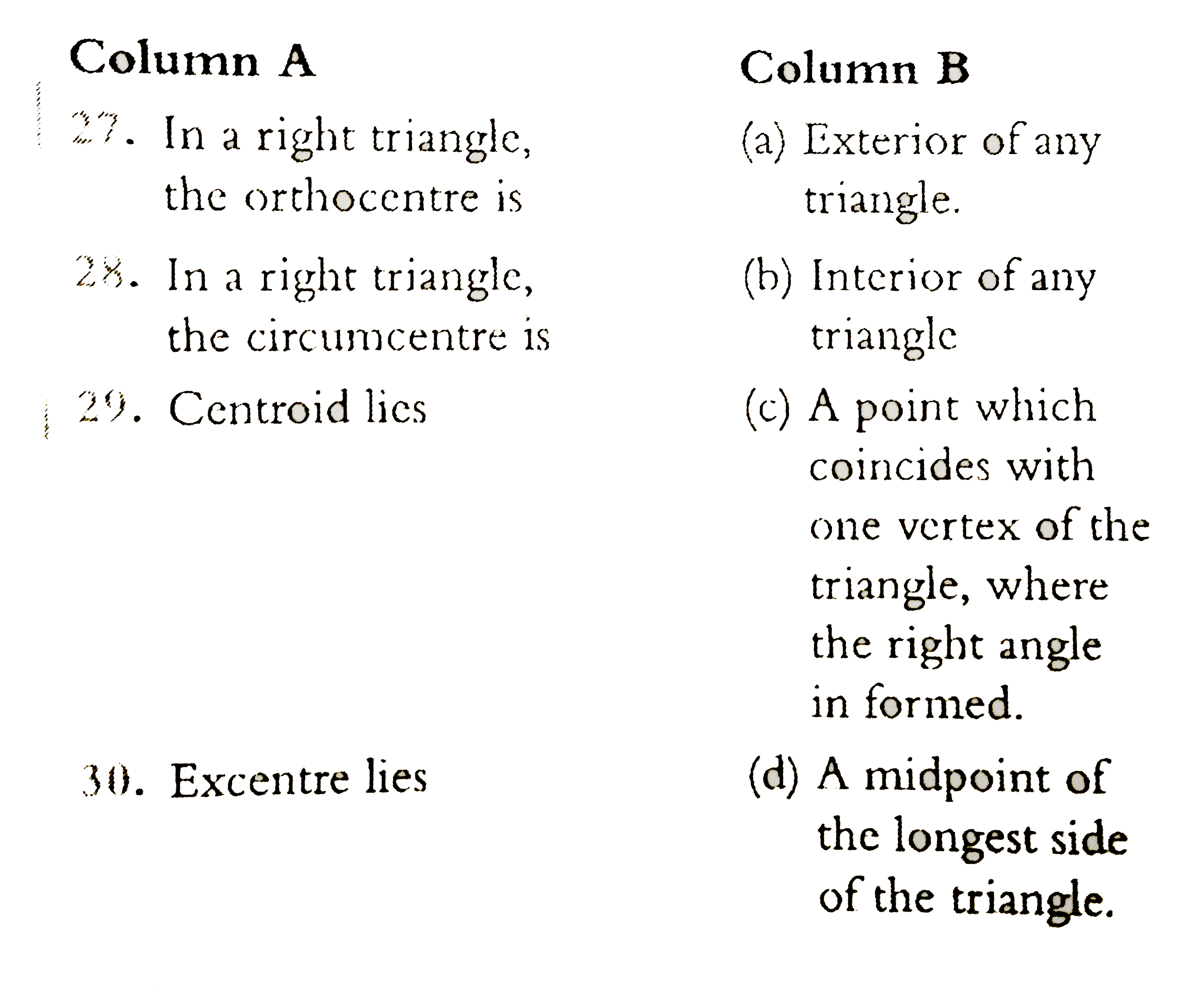 Match the following Column A and Column B