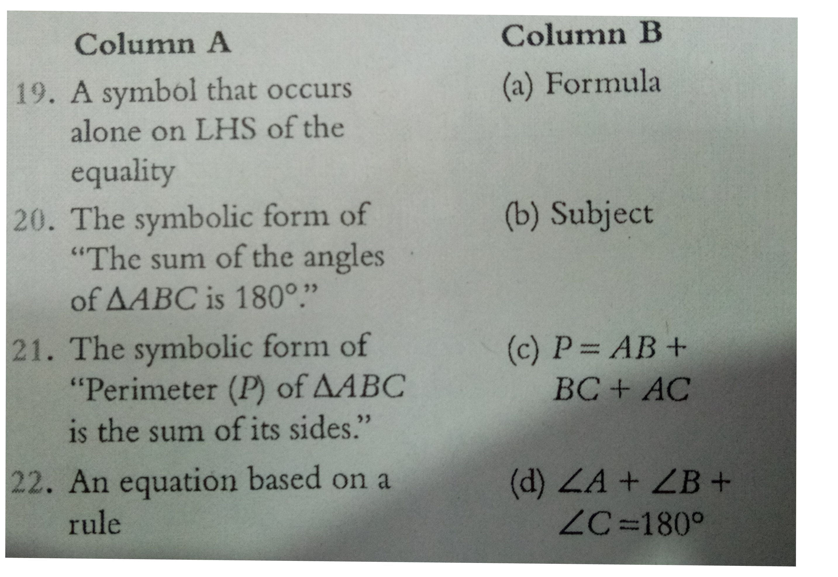 Match the following columns