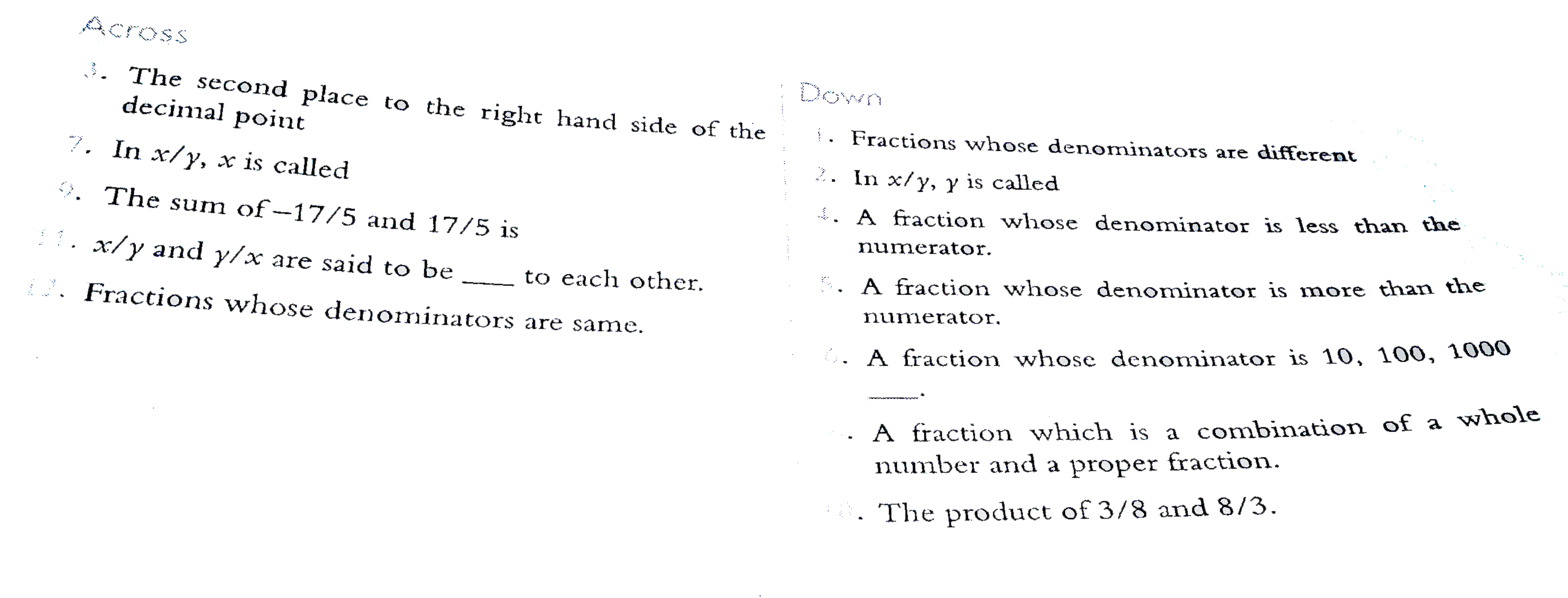 crossword-from-pearson-iit-jee-foundation-fractions-and-decimals-for