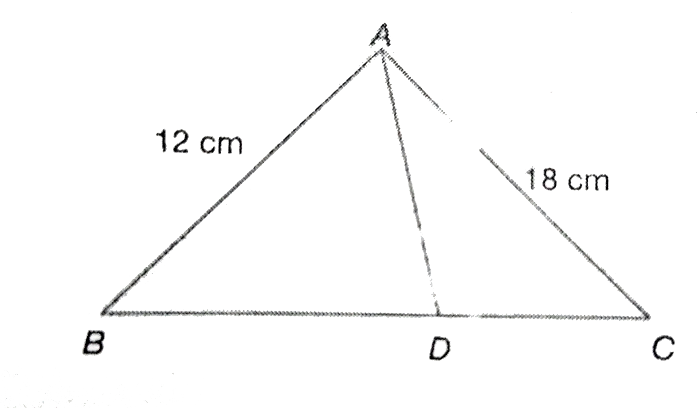 In the following (not a scale) , if BC=20cm and angleBAD =angle CAD , then BD = .