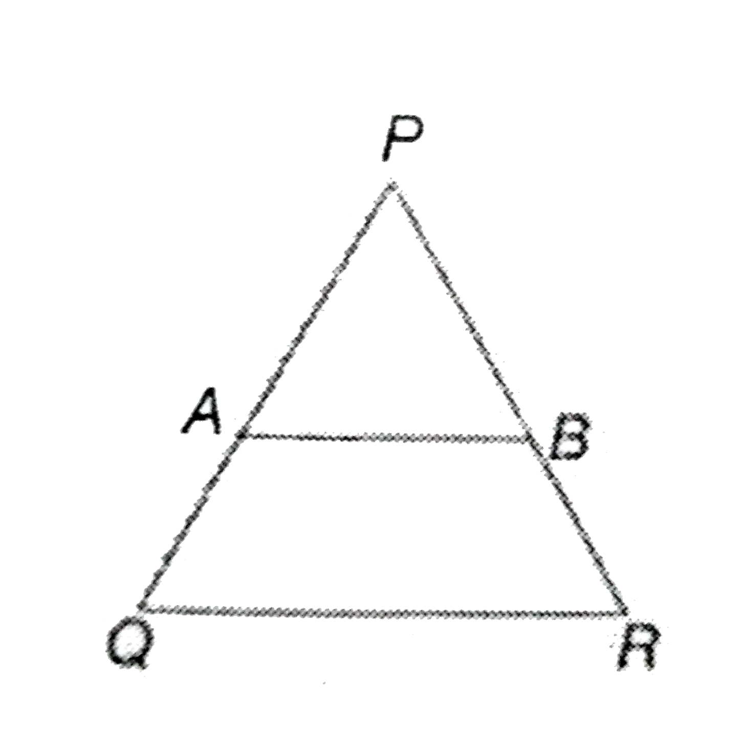 In the triangle PQR, AB is parallel to QR. The ratio of the areas similar triangles PAB and PQR is 1:2 , then PQ:AQ=