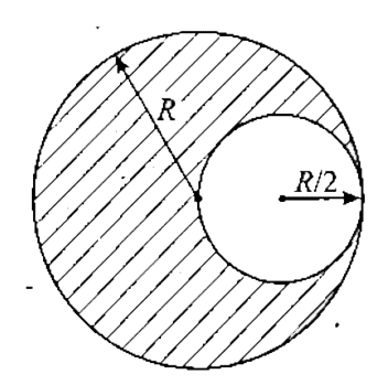 From the circular disc of radius 4R two small discs of radius R are cut off. The centre of mass of the new structure will be at
