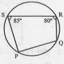 पार्श्व चित्र में चर्तुभुज PQRS वृत्त के अंतर्गत बना है। यदि /R=80° और /S=85° हो, तो /P एवं /Q के मान ज्ञात कीजिए।