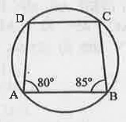 पार्श्व चित्र में यदि /A=80° और /B=85°, तो /D का मान है: