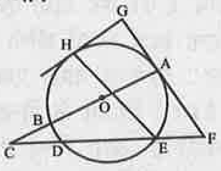 पार्श्व चित्र में वृत्त का केंद्र है, और कुछ रेखाखंड खीचे गए हैं। ज्ञात कीजिए वृत्त की– दो छेदक रेखाएँ