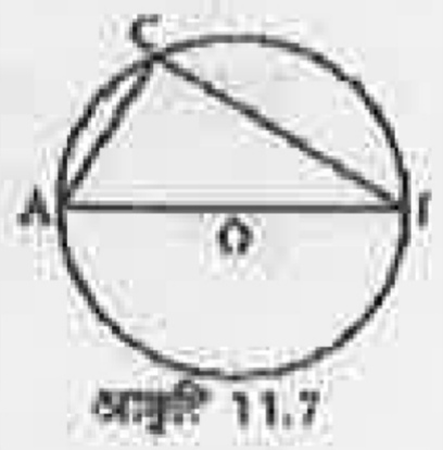 आकृति 11.7 में O वृत्त का केन्द्र है। angle ACB कितने अंश का है? अपने उत्तर के पक्ष में कारण बताइए।