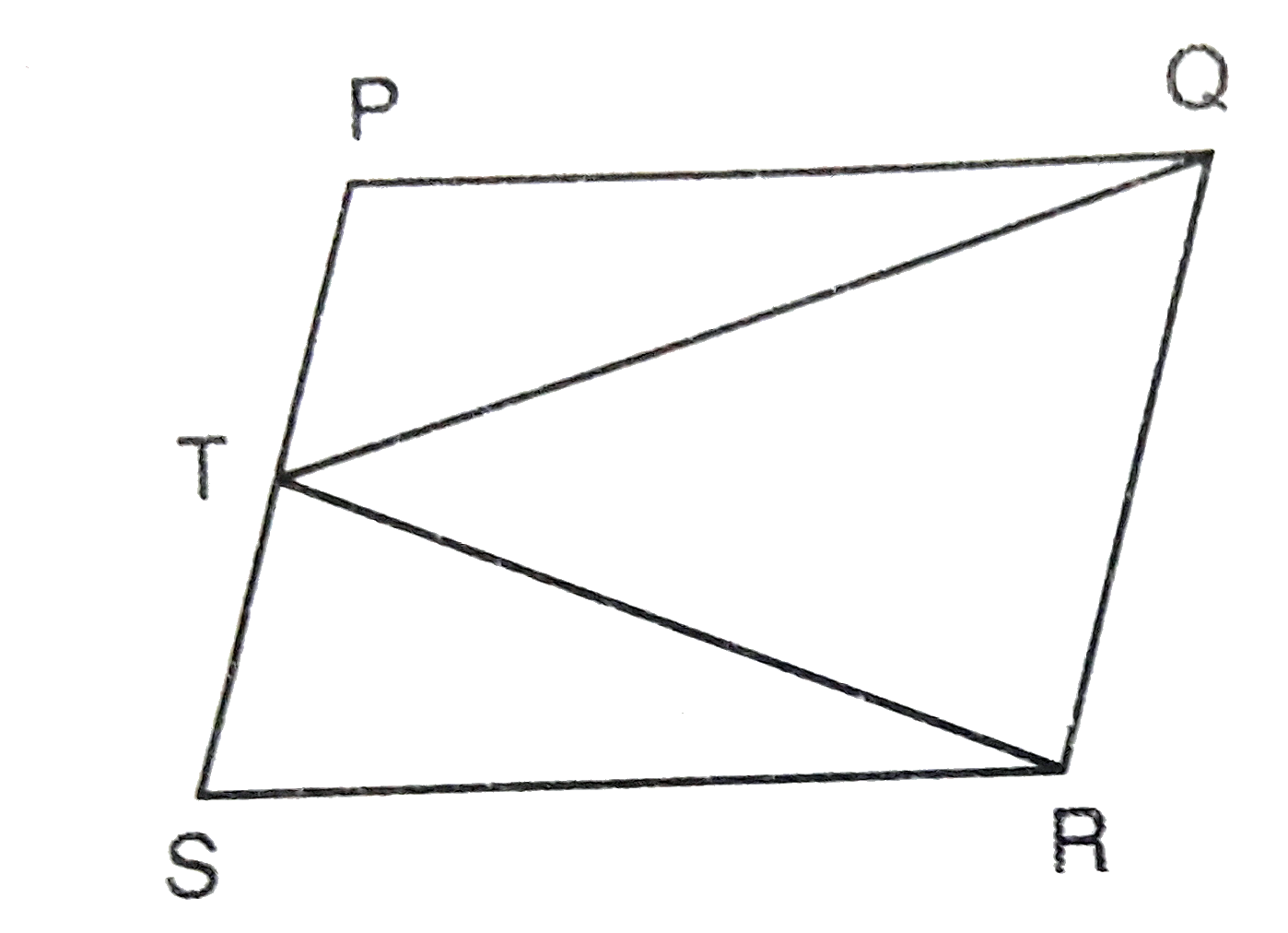 आकृति में आकृति एक ही आधार तथा समान समांतर रेखाओं के बीच स्थित है :