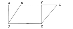 आयत XYZU की भुजा UZ = 5 सेमी तथा XU = 4 सेमी है, तो समान्तर चतुर्भुज KLZU का क्षेत्रफल है ।