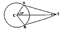 संलग्न आकृति में AT और BT दो स्पर्श रेखाएँ हैं तथा वृत्त का केन्द्र C हैं। यदि ACT=55^(@)  हो, तो ATB का मान क्या होगा?