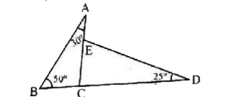 दी गई आकृति में angle BAC = 30^(@), angle ABC = 50^(@)