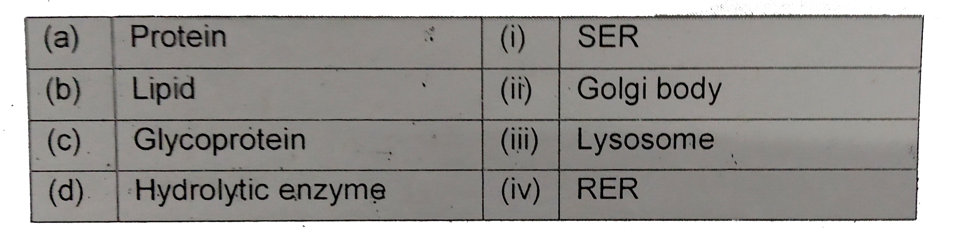 Match the following