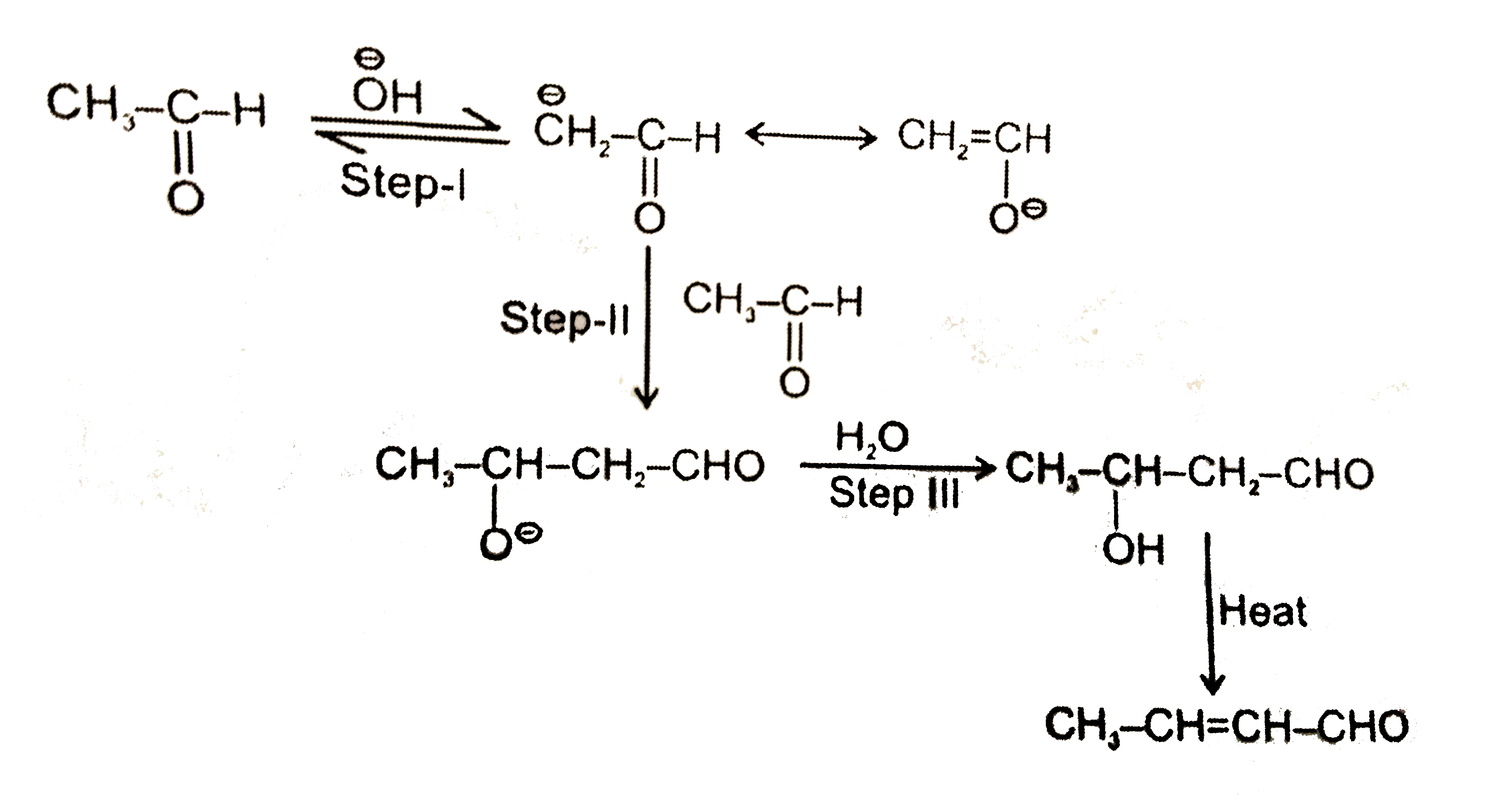 Carbonyl compound which contains alpha-H gives aldol condenation reaction in presence of alkaline medium. The reaction between two molecules of acetaldehyde take placeas follows in presence of base        Product