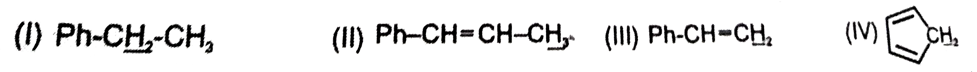 The order of acidity of the H-atoms underlined in the following compounds is in the order: