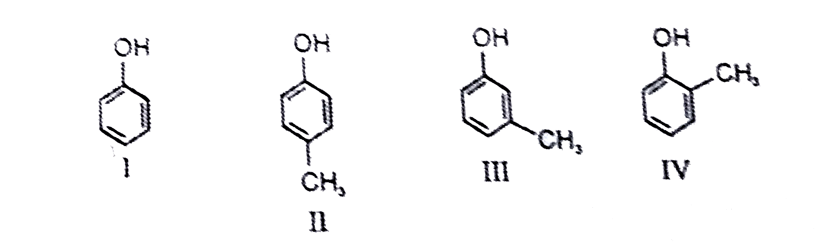 Arrange the following in the increasing order of their acidity.