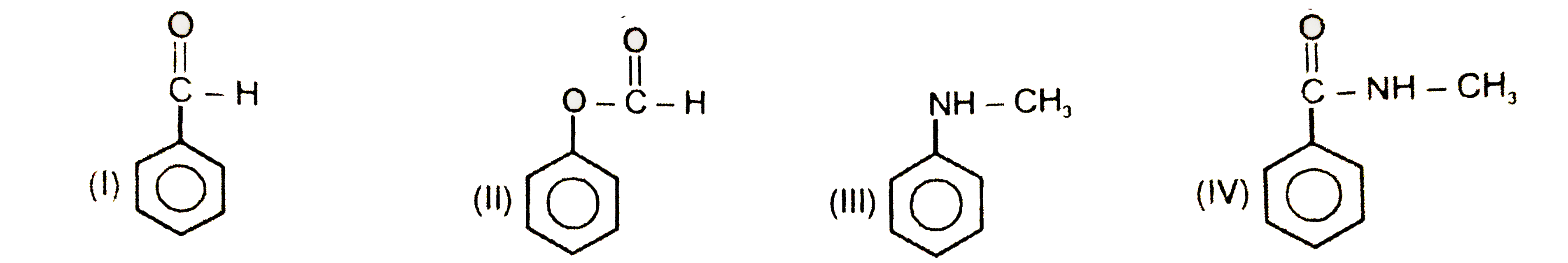 The correct decreasing order of electron density in aromatic ring of following compounds is :