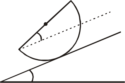 A uniform thin hemispherical shell is kept at rest and in equilibrium on an inclined plane of angle of inclination theta=30^(@) as shown in figure. If the surface of the inclined plane is sufficiently rough to prevent sliding then the angle alpha made by the plane of hemisphere with inclined plane is :