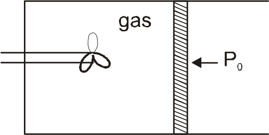 One mole of an ideal gas (y=1.4) at 500K, is filled in an adiabatic cylinder. The piston is free to move against atmospheric pressure. A non-conducting fan is inserted into the gas space and rotated vigrously, so that the gas expands slowly, till its volume is double. Find work done by the fan in KJ.   (Take R=8 j//mole. k, neglect heat capacity of the cylinder, piston and the fan).