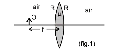 एक बिम्ब O (वास्तविक) चित्र-1 के अनुसार एक समद्विउत्तल (equi-biconvex) लेन्स के फोकस पर स्थित है। लेन्स का अपवर्तनांक । mu = 1.5  है तथा लेन्स के किसी भी सतह की वक्रता त्रिज्या R है। लेन्स वायु से घिरा हुआ है। स्तम्भ-I के प्रत्येक कथन में ऊपर दी गई स्थिति में कुछ परिवर्तन किये गये है तथा परिणामस्वरूप बनने वाले अन्तिम प्रतिबिम्ब से सम्बन्धित सूचनायें स्तम्भ-II में दी गई हैं। स्तम्भ-I के सभी कथनों में लेन्स तथा वस्तु (बिम्ब) के बीच दूरी अपरिवर्तित है। स्तम्भ-I में दिये गये कथनों को स्तम्भ-II में दिये गये परिणामी प्रतिबिम्बों से सुमेलित कीजिये।