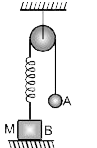 चित्र में गेंद A विराम से छोड़ी जाती है जब स्प्रिंग अपनी सामान्य लम्बाई में है। M द्रव्यमान के ब्लॉक B का किसी स्थिति पर सतह से सम्पर्क छूट जाता है तो A का न्यूनतम द्रव्यमान होना चाहिए :