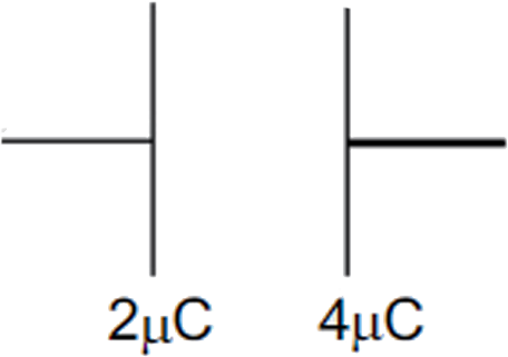 In a parallel plate capacitor of capacitor 1muF two plates are given charges 2muC and 4muC the potential difference between the plates of the capacitor is