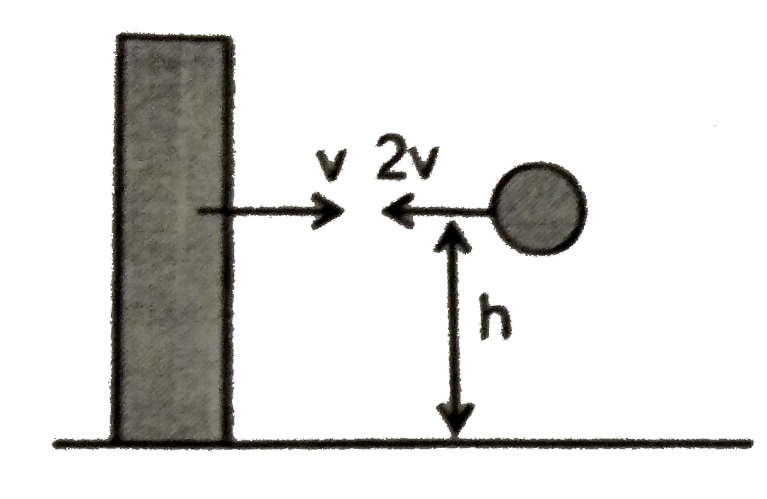 A ball collides elastically with a massive wall moving towards it with a velocity of v as shown. The collision occurs at a height of h above ground level and the velocity of the ball just before collision is 2v in horizontal direction. The distance between the foot of the wall and the point on the ground where the ball lands, at the instant the ball lands, will be :