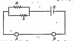 A potentiometer wire AB has a length 0.5, and  resistacne 0.5Omega. AS shown in the diagram, it is connected with a cell of e.m.f 3V  and a combination of resistance R=S=5Omega. Fin the  potential dropt per unti length of the wire.