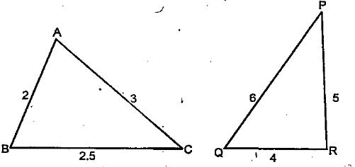 State which pairs of triangles in Fig. are similar. Write the similarity criterion used by you for answering the question and also write the pairs of similar triangles in the symbolic form: