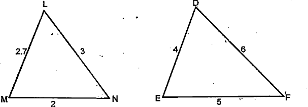State which pairs of triangles in Fig.are similar. Write the similarity criterion used by you for answering the question and also write the pairs of similar triangles in the symbolic form: