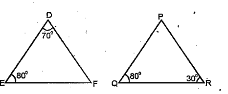 State which pairs of triangles in are similar. Write the similarity criterion used by you for answering the question and also write the pairs of similar triangles in the symbolic form: