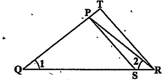 In Fig. 6.36, (QR)/(QS)=(QT)/(PR) and angle 1=angle 2.Show that trianglePQS~triangle TQR