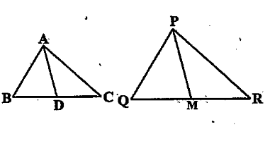 Sides AB and BC and median AD of a triangle ABC are respeetively proportional to sides PQ and QR and median PM of trianglePQR(see Fig. 6.41). Show that triangleABC~trianglePQR.