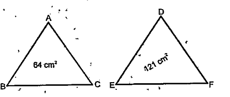Let triangleABC~triangleDEF and their areas be,respectively,64cm^2 and 121cm^2.If EF=15.4 cm,find bc.