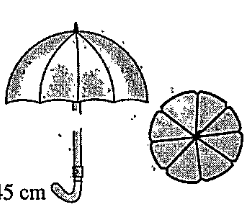 An umbrella has 8 ribs which are equally spaced (see Fig.12.13).  Assuming unbrella to be a flat circle of radius 45 cm.Find the area between the two consecutive ribs of the umbrella.