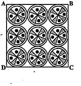 On a square handkerchief,nine circular designs each of radius 7 cm are made (see Fig.12.29).Find the area of the remaining portion of the handkerchief.