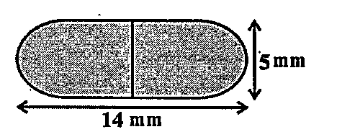 A medicine capsule is in the shape of  a cylinder with two hemispheres stuck to each of its ends(see Fig.13.10).The length of the entire capsules is 14mm and the diameter of the capsule is 5 mm.Find its surface area.
