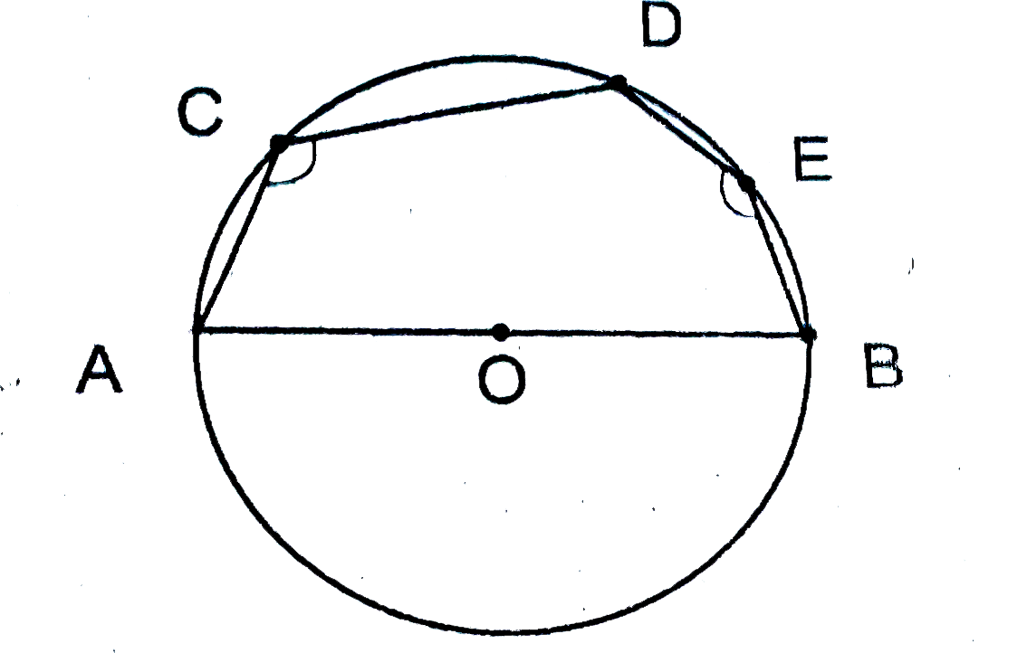 आकृति  में AOB  वृत्त  का व्यास है  तथा  C , D  और E  अर्धवृत्त  पर  स्थित  कोई तीन  बिन्दु है |  angle ACD + angle BED
