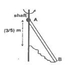 A rod AB of length l = 1m and mass m = 2kg is pinned to a vertical shaft and a massless string is tied with the shaft at the lower end of the rod ( length of the string is ( 4)/( 5) m ) as shown in figure.If the shaft starts rotating with a constant angular velocity omega = 5 rad // sec. Then find the tension in the string.