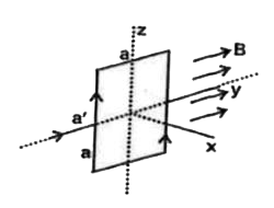 A long wire carrying current I is connected to a rectangular metallic frame as shown in the adjacent figure. A uniform magnetic field B along y-axis is switched on. The mass linear density of the frame is lambda. The frame lies in y-z plane, The instantaneous angular acceleration of the frame is