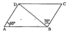 ABCD is a parallelogram, in which angle BAD=60^@ and angleCBD=70^@. Find the measure of angle BDC