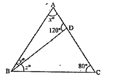 In the given figure, if x = 3y, find the value of x,y, and z: