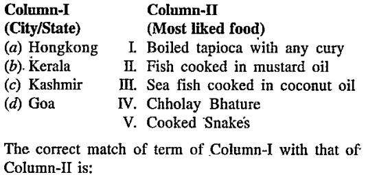 Match the following Column - I and Column - II