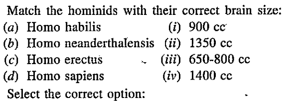 Match the hominids with their correct brain size