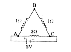 दिए गए परिपथ में ज्ञात कीजिए -         (i) A व C बिन्दुओं के मध्य तुल्य प्रतिरोध    (ii) परिपथ में धारा का मान    (iii) A व B के बीच विभवन्त्र।