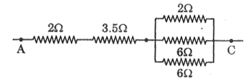R1,R2 तथा R3 तीन प्रतिरोधों को पार्श्वक्रम में जोड़ा गया है । संयोजन के तुल्य प्रतिरोध का व्यंजक व्युत्पन्न कीजिए । निम्नलिखित चित्र में, बिन्दुओं A तथा C के बीच तुल्य प्रतिरोध ज्ञात कीजिए।